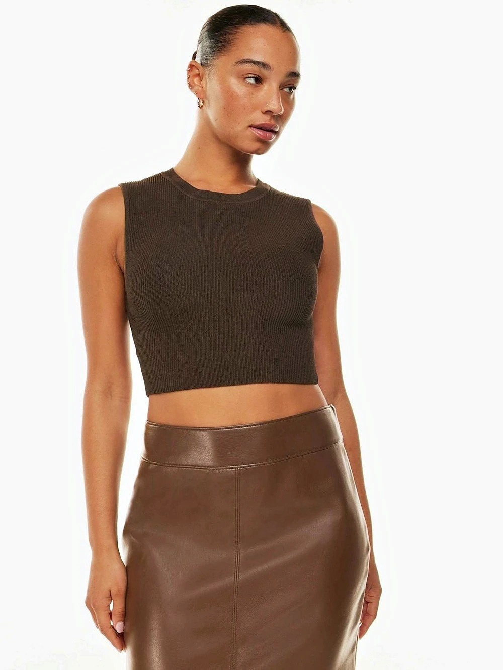 ARITZIA Babaton Sculpt Knit Muscle Ribbed Tank |  Coffee Bean Brown SIZE MEDIUM
